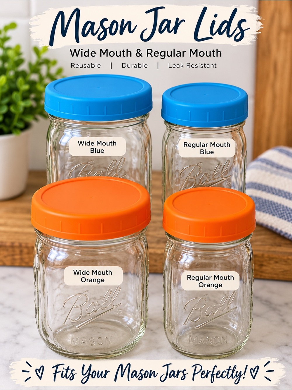 Wide Mouth and Regular Mouth Mason Jar Lids Only Jars Not Included